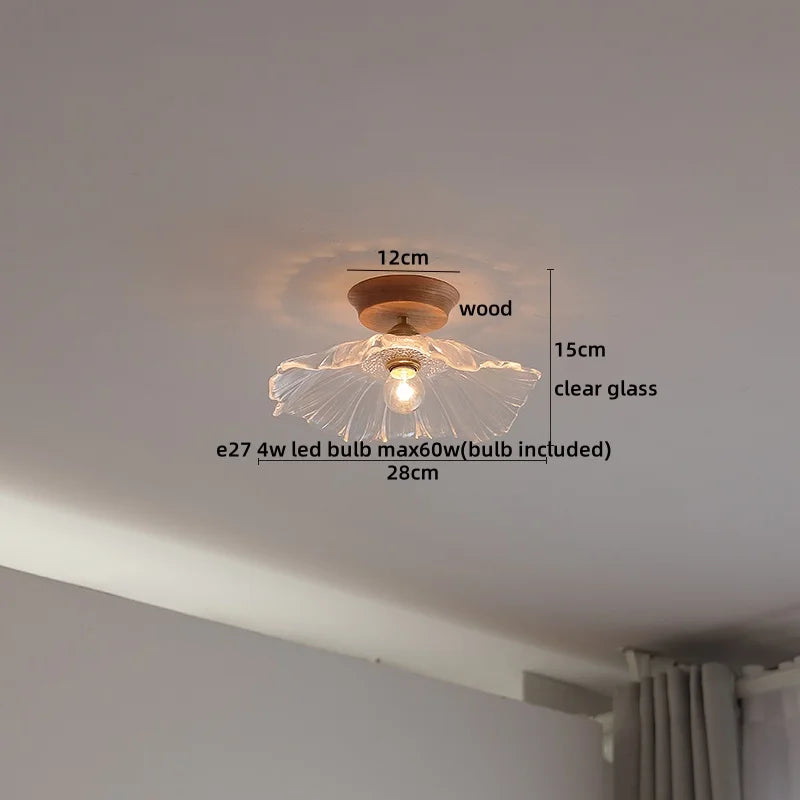 Axyaa Glass Wood LED Ceiling Lamp for Home Restaurant Living Room Decor