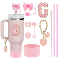Axyaa Stanley Cup Accessories Set with Straw, Brush, Flower Charm, Stopper, and Boot.