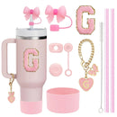 Axyaa Stanley Cup Accessories Set with Straw, Brush, Flower Charm, Stopper, and Boot.