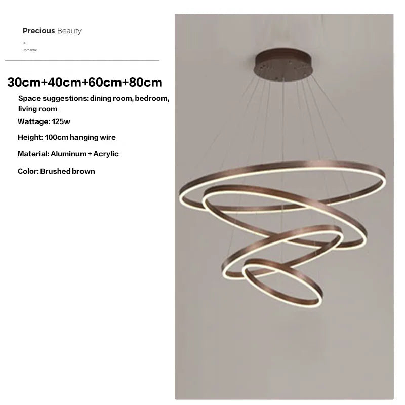 Axyaa Black LED Ring Chandelier Ceiling Light, Modern Circular Pendant for Kitchen, Living, and Dining Rooms.