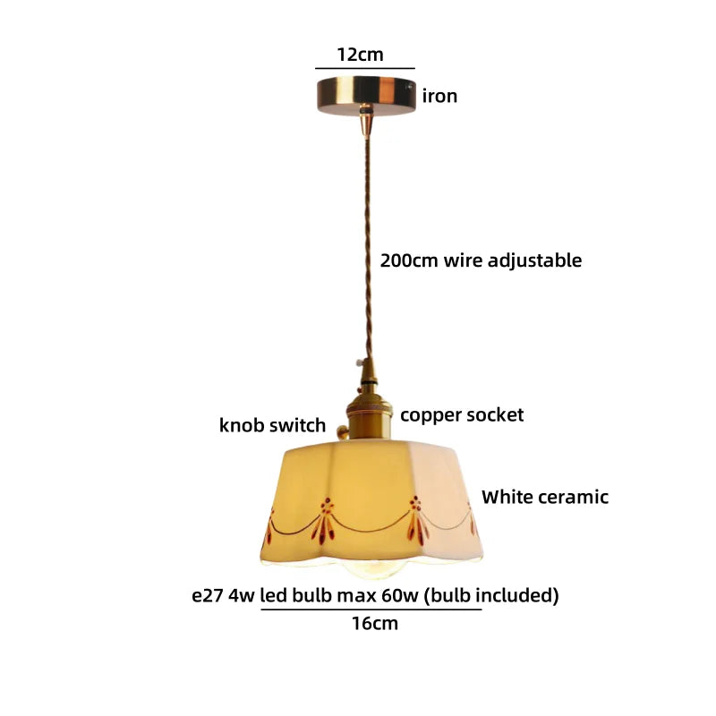 Axyaa White Ceramic Copper LED Pendant Lamp for Bedroom and Dining Table