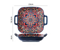 Axyaa Bohemian Double Ear Square Ceramic Plate 9-inch