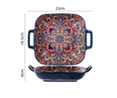 Axyaa Bohemian Double Ear Square Ceramic Plate 9-inch