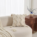 Cream Woven Tufted Pillowcase with Beige Tassel Embroidery by Axyaa
