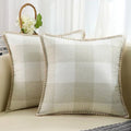 Axyaa Plush Check Throw Pillow Covers Set of 2 Cream White