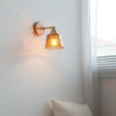 Axyaa Wood Canopy LED Wall Lights Amber Glass Sconce Nordic Modern Bedside Lamp