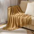 Axyaa Boho Chic Knit Throw Blanket Yellow & Green Fringed Edges for Home Decor