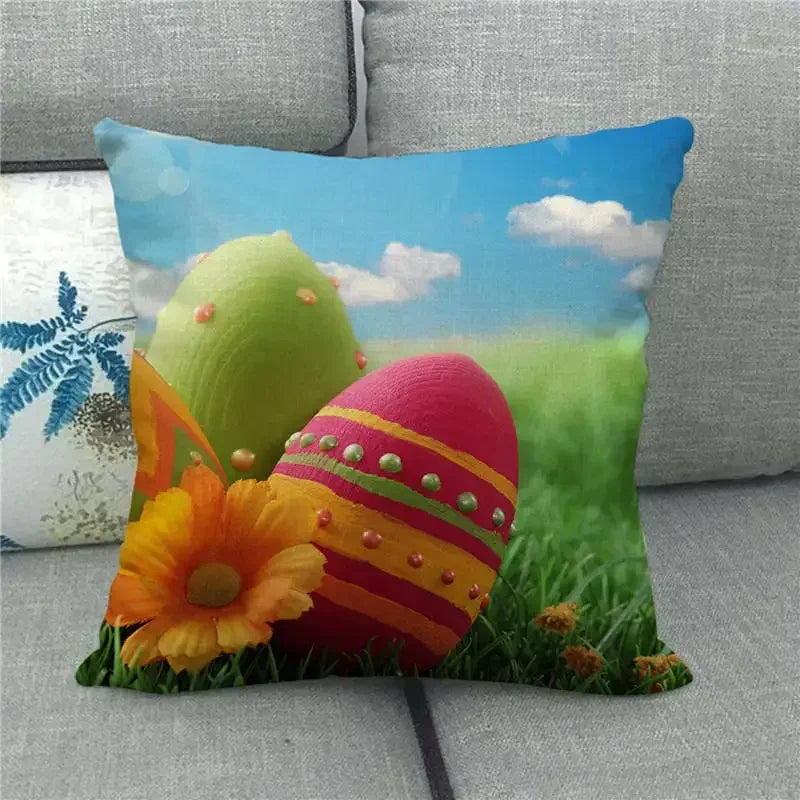 Easter Bunny Eggs Printed Pillow Covers 45x45cm - Axyaa Easter Decorations