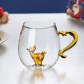 Axyaa 3D Christmas Glass Mug Cup with Heart Handle, 10oz, Water Coffee, Creative Gift