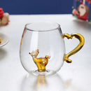 Axyaa 3D Christmas Glass Mug Cup with Heart Handle, 10oz, Water Coffee, Creative Gift