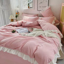 Axyaa Princess Style Bedding Set - Woman's Solid Color Ruffles Duvet Cover & Sheets