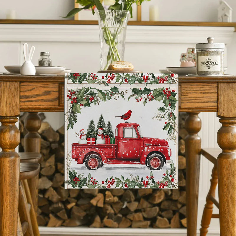 Axyaa Christmas Snow Table Runner for Farmhouse Dining Decor