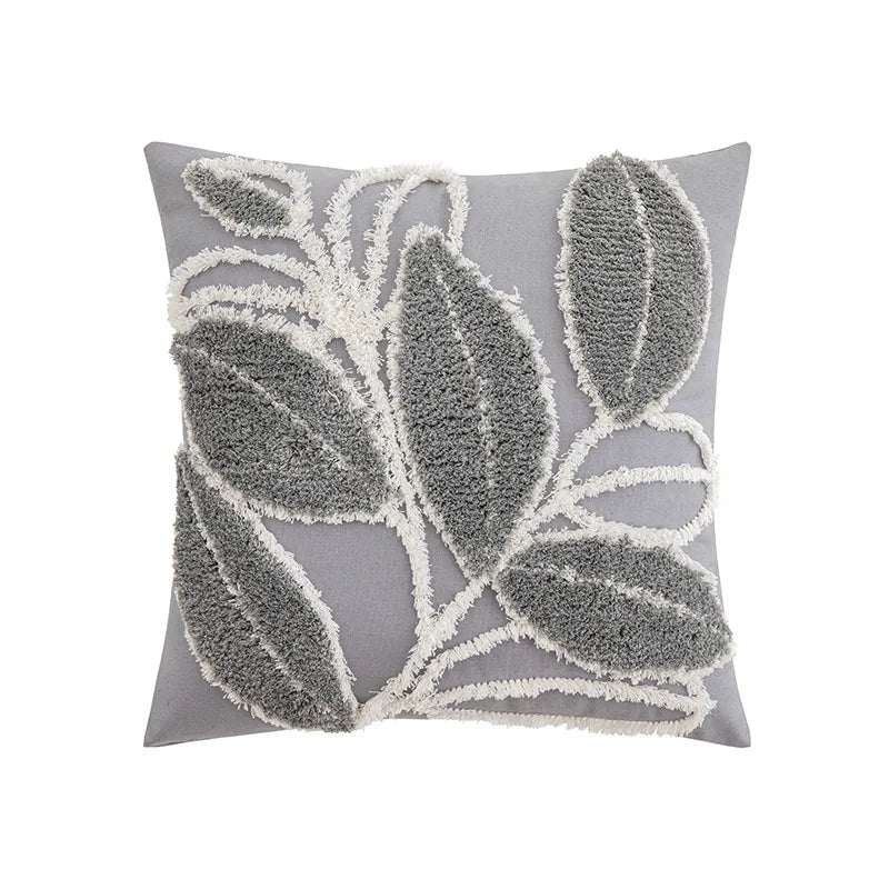 Axyaa Tufted Plush Leaves Pillowcase: Modern Plant Cartoon Pattern, 45x45cm
