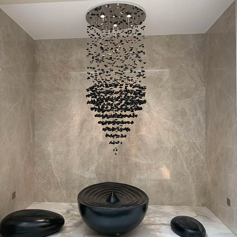 Axyaa Stone Crystal Chandelier: Large Modern LED Lighting for Staircase & Hallway