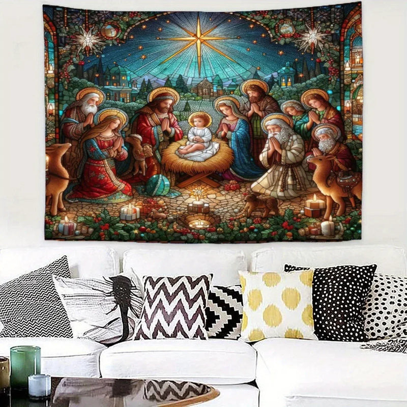 Nativity Scene Wall Hanging Cloth for Christmas Decor by Axyaa