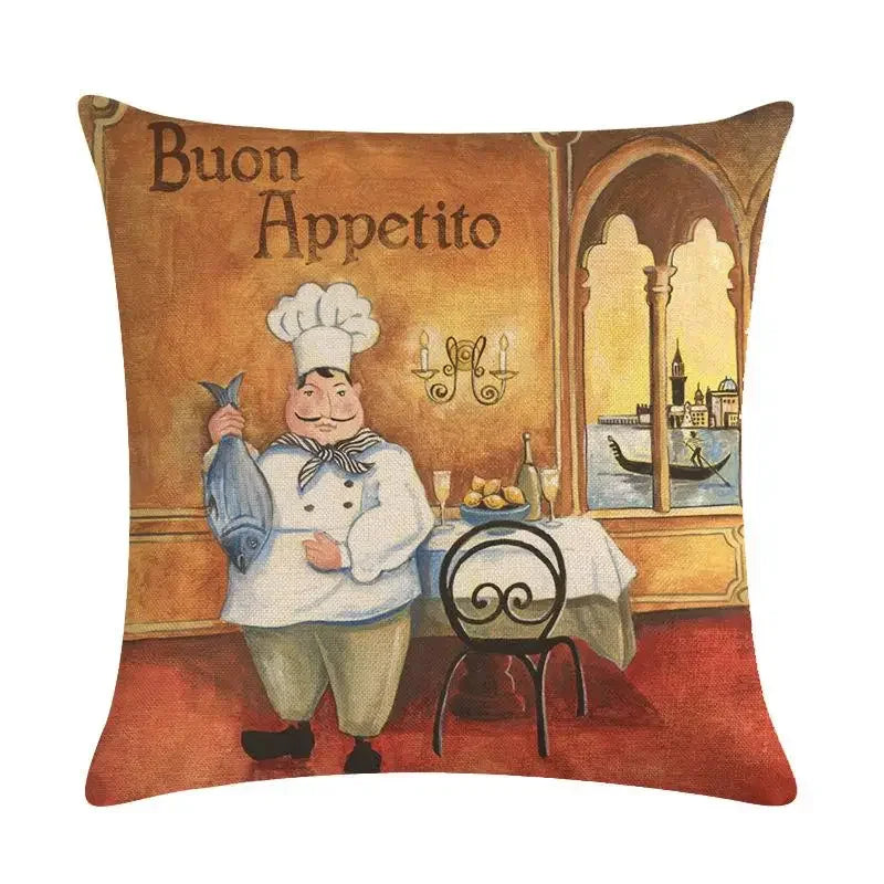 Axyaa Chef Portrait Oil Painting Cotton Linen Throw Pillow Cover 45X45CM