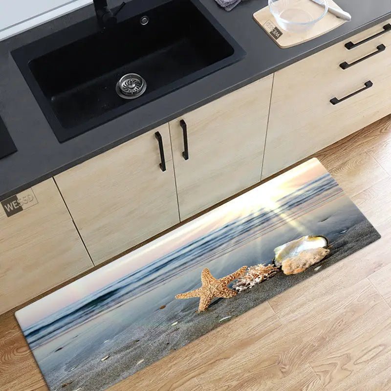 Axyaa Ocean Waves Beach Carpet - 3D Kitchen Bedroom Floor Rug