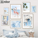 Axyaa Coconut Tree Floral Surfboard Canvas Art Nordic Poster for Living Room