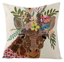 Axyaa Kawaii Flower Linen Pillow Case 45x45 cm Cute Animal Cushion Cover