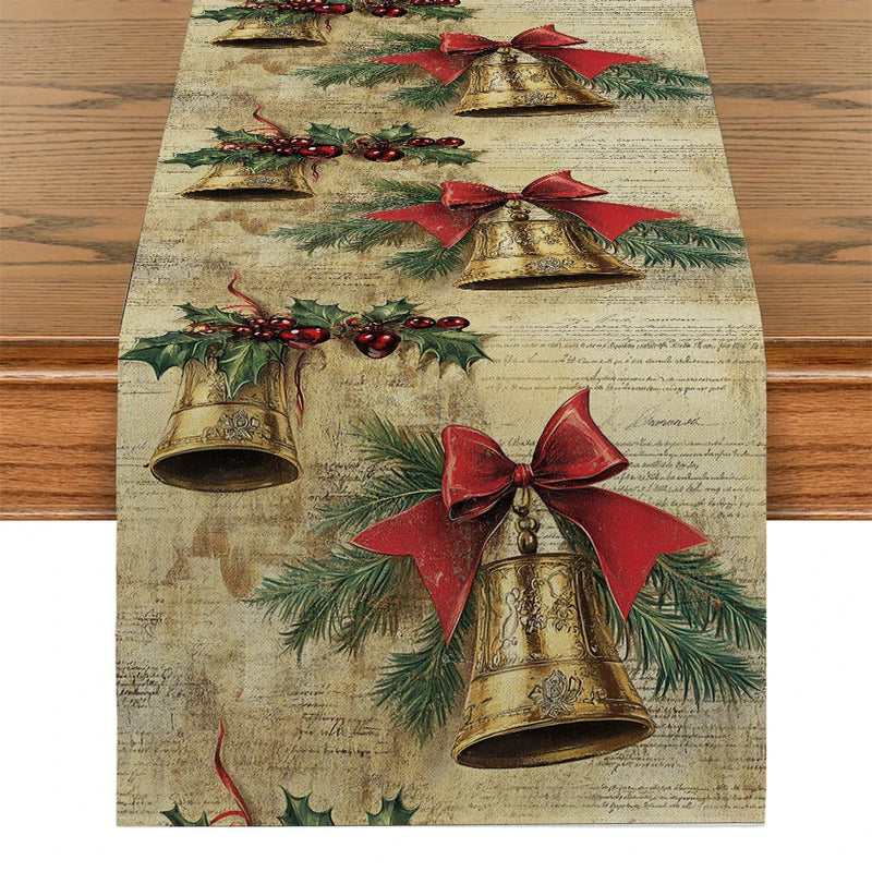 Axyaa Retro Style Christmas Table Runner for Wedding Holiday Party Decor