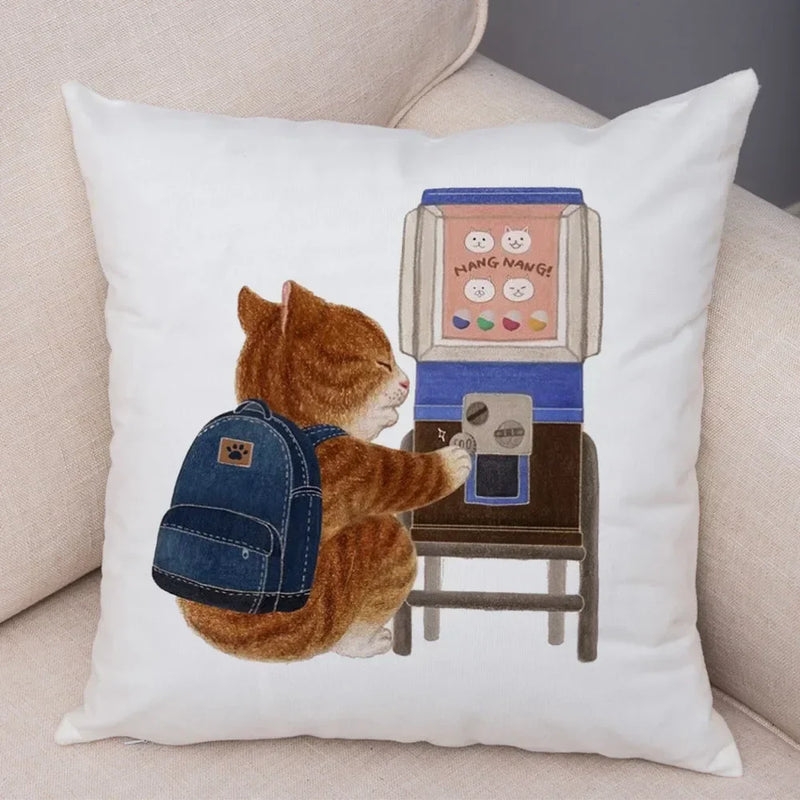 Axyaa Cartoon Cat Decorative Cushion Cover for Home, Sofa, Kids Room