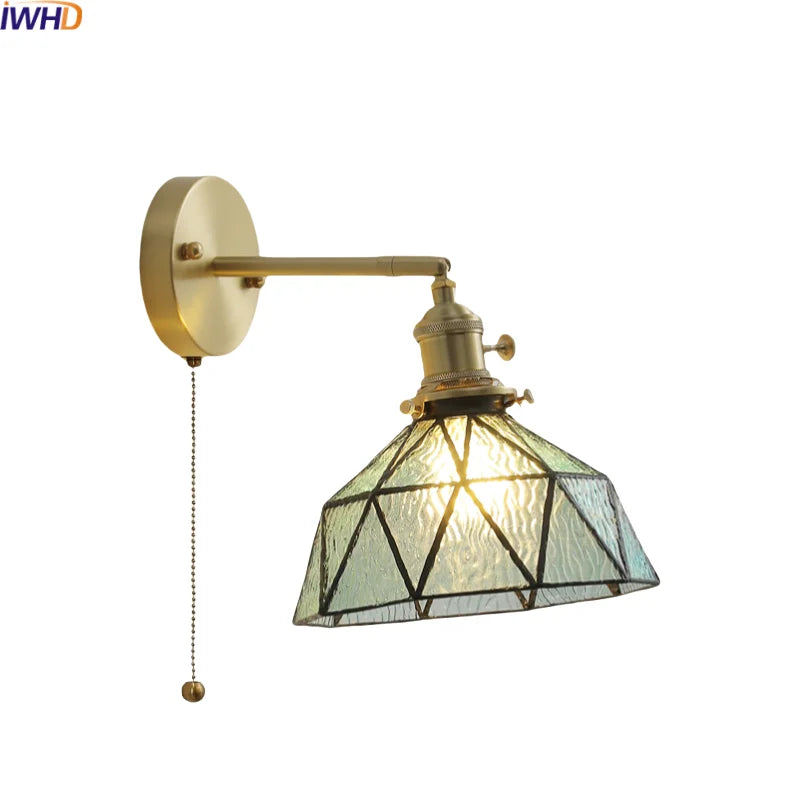 Axyaa Modern Copper Glass LED Wall Sconce Pull Chain Switch Stair Light Fixtures