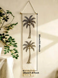 Tropical Coconut Tree Tasseled Tapestry by Axyaa - Natural Linen Beach Decor