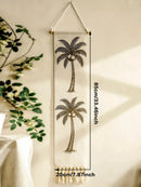 Tropical Coconut Tree Tasseled Tapestry by Axyaa - Natural Linen Beach Decor