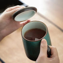 Axyaa Ceramic Bubble Tea Cup with Wood Handle & Cover - Original Espresso Mug