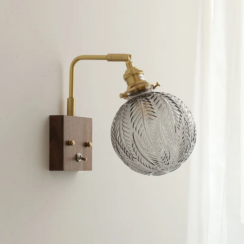 Axyaa Glass Copper LED Wall Lights Modern Bedside Lamp for Home Decor
