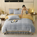 Axyaa Carved Milk Fleece 4-Piece Bed Skirt Set, Winter Warm & Cozy