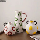 Axyaa Double Ear Ceramic Vase for Flower Arrangement & Ornamental Crafts