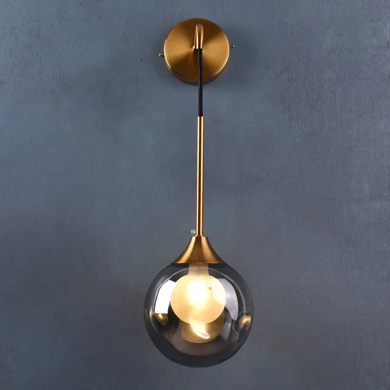 Axyaa Gold Glass Ball LED Wall Sconce - Modern Nordic Indoor Lighting Fixture