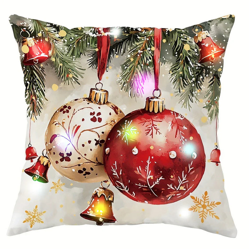 Axyaa LED Santa Snowman Bird Pattern Pillowcase for Christmas Home Decoration