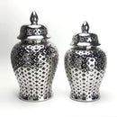 Axyaa Silvery Ceramic Hollow Out Storage Jar - Room Decor Bud Vase
