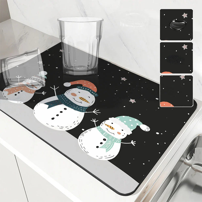 Christmas Snowmen Snowflakes Drying Mat for Kitchen Table Decoration - Axyaa