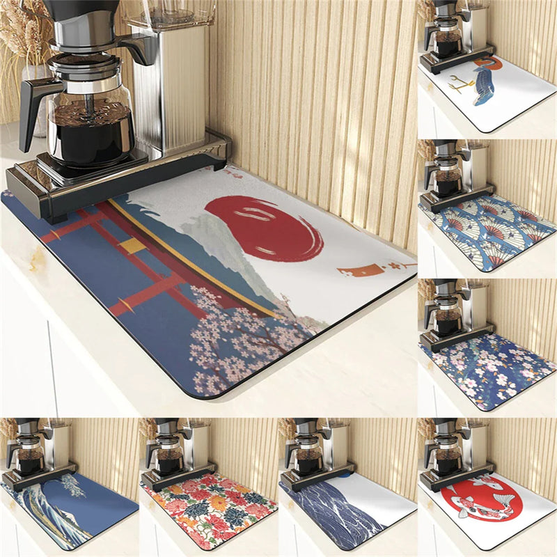 Axyaa Diatomite Kitchen Mat with Fujiyama Print