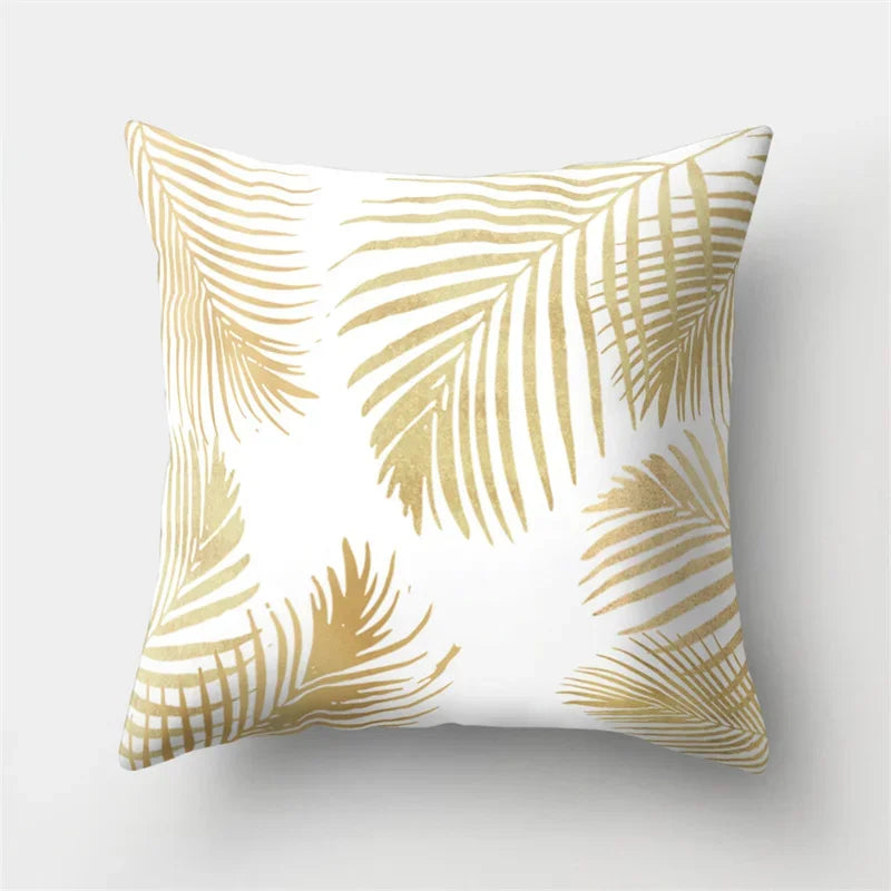 Golden Leaf Tropical Pillow Cover for Home Decor by Axyaa
