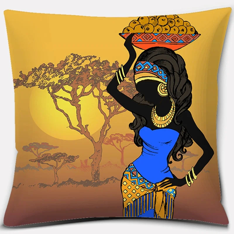 Ethnic African Women Pillowcase by Axyaa | Polyester Cushion Cover for Car & Sofa