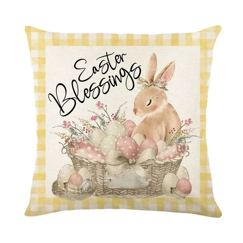 Easter Bunny Eggs Pillowcase 45x45cm Linen Pillow Covers, Axyaa Home Decor Brand