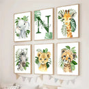 Axyaa Jungle Animal Custom Name Canvas Wall Art for Kids Room