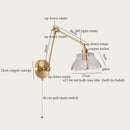 Axyaa Vintage LED Wall Lamp Swing Long Arm Loft Glass Copper Light for Bedroom