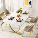 Axyaa 63" Faux Marble Top Dining Table: Modern Kitchen Table