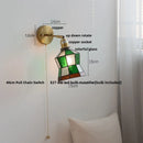 Axyaa Glass LED Wall Lights Pull Chain Switch Tiffany Style Bedside Lamp