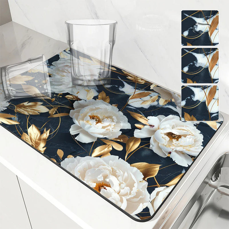Axyaa 3D Plants Kitchen Mat: Absorbent, Antiskid, Quick Dry, Draining, Tableware Mat