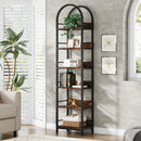 Axyaa 6-Tier Tall Arched Bookcase, Freestanding Narrow Corner Bookshelf Display Shelves