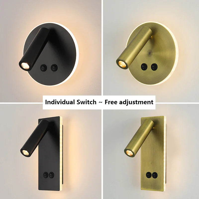 Axyaa Modern Black Bronze Rotatable Wall Lamp Dual Switch LED Sconce