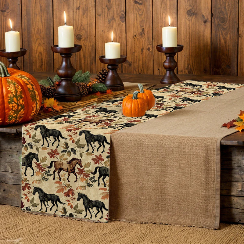 Watercolor Maple Leaves Branch Table Runner by Axyaa