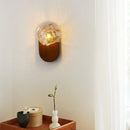 Axyaa Amber Glass Wood Bedside LED Wall Lamp Vintage Bedroom Retro Design