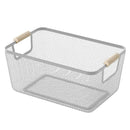 Axyaa Metal Desktop Storage Basket with Wood Handle